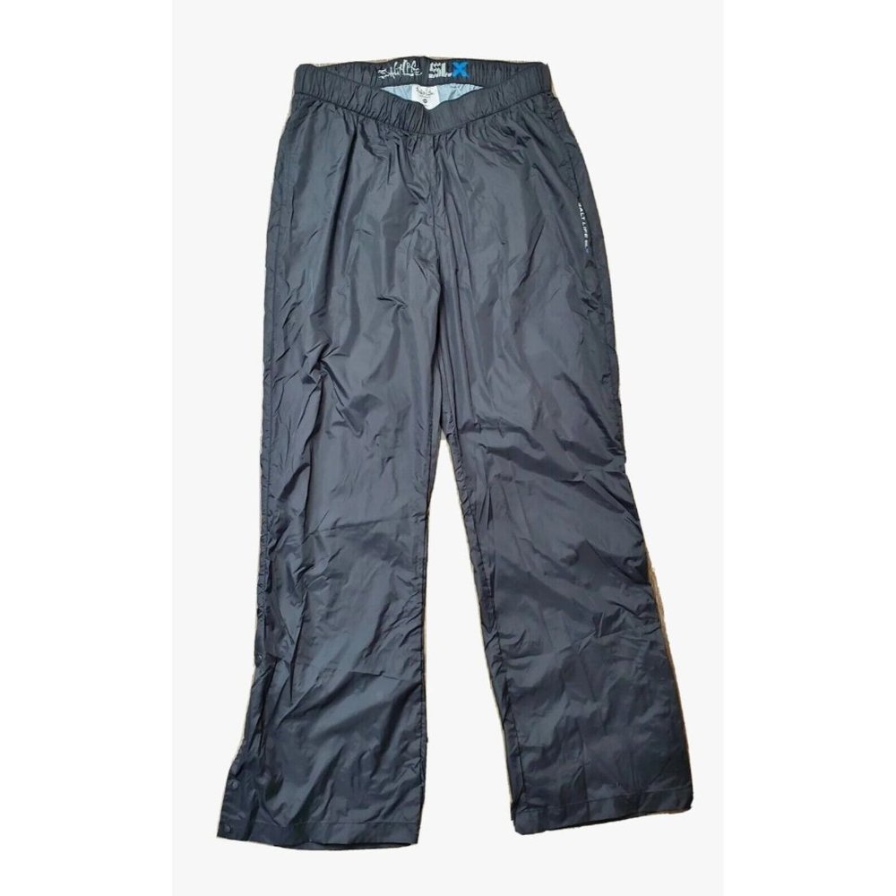 Salt Life SLX Men's M Black Rain Pants Elastic Waist Mesh Pockets Snap Legs Boat